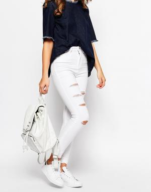 Рваные джинсы скинни с завышенной талией Anika Waven. Цвет: белый
