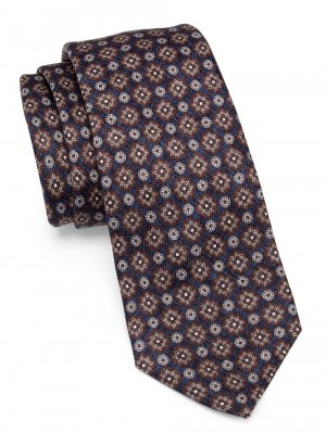 Шелковый галстук с цветочным принтом , синий Kiton