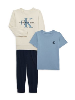 Комплект из трех предметов: свитшот, футболка и джоггеры для маленького мальчика , синий Calvin Klein