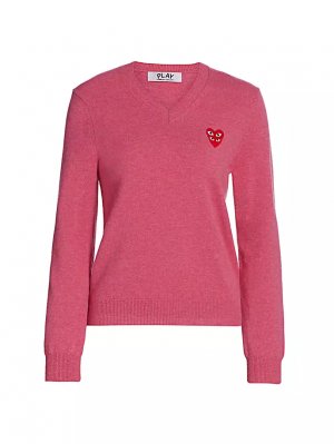Пуловер с двойным сердцем и V-образным вырезом , розовый Comme Des Garçons Play