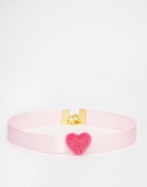 Ожерелье-чокер с помпоном-сердечком Suzywan DELUXE. Цвет: розовый