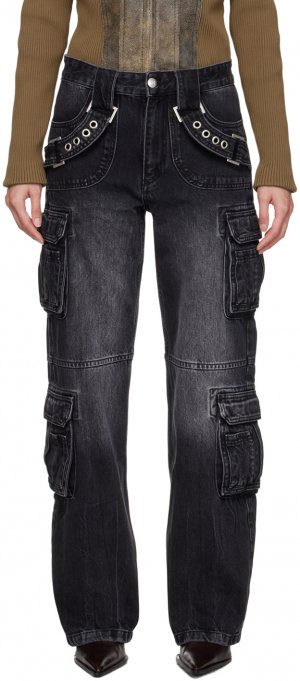 Черные джинсовые брюки-карго с ремешками MISBHV