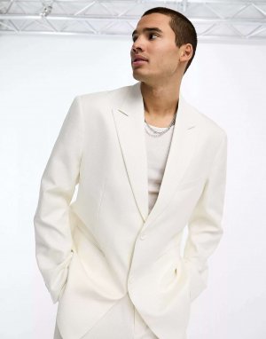 Белый двубортный пиджак оверсайз Sixth June