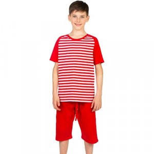 Пижама , шорты, футболка, на резинке, без карманов, размер 146 (42), красный, белый N.O.A.. Цвет: красный/белый