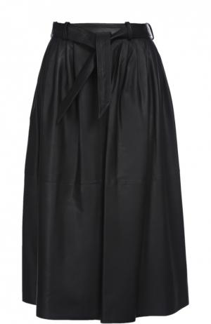 Кожаная юбка с поясом Armani Collezioni. Цвет: черный