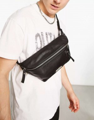 Классическая кожаная поясная сумка Bolongaro Trevor черного цвета