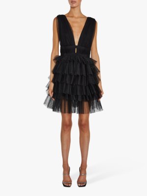 Мини-платье из тюля Elle с глубоким вырезом спереди, черный True Decadence