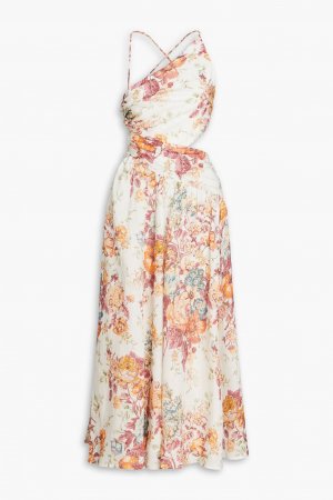 Платье Cutout Floral-print Linen Midi, кремовый/мультиколор Zimmermann