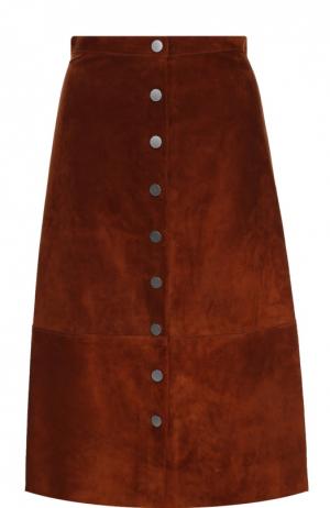 Замшевая юбка-миди на заклепках Diane Von Furstenberg. Цвет: светло-коричневый