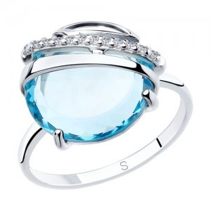 Кольцо из серебра с голубым ситаллом и фианитами SOKOLOV