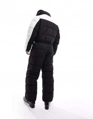 ASOS Черно-белый водоотталкивающий лыжный костюм-пуховик. Цвет: черный