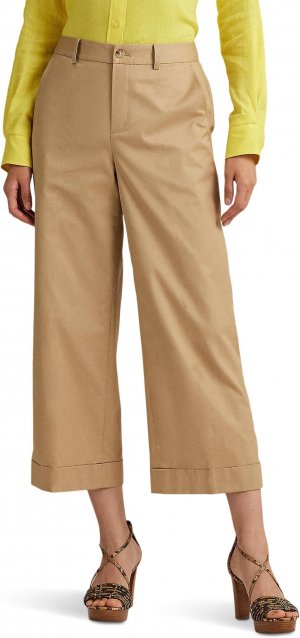 Укороченные брюки из хлопкового твила со складками для миниатюрных размеров LAUREN Ralph Lauren, цвет Birch Tan