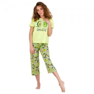 Пижама костюм женский футболка и бриджи, размер 50, хлопок, салатовый Натали. Цвет: зеленый