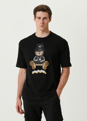 Черная футболка с принтом ny bear Domrebel. Цвет: черный