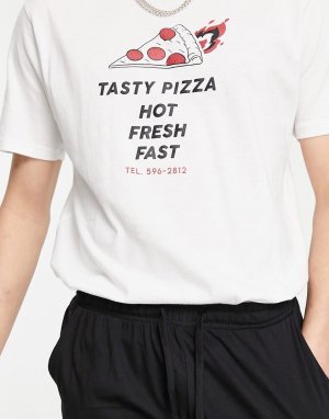 Черно-белый пижамный комплект с принтом пиццы Brave Soul