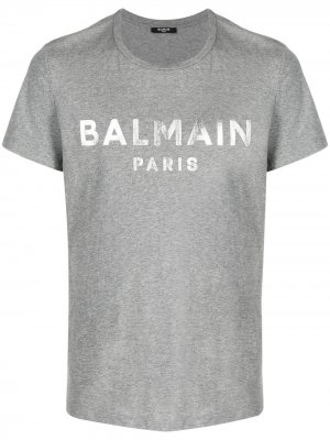 Футболка с логотипом Balmain. Цвет: серый