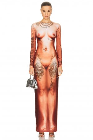 Платье Printed Corps Long Sleeve High Neck, цвет Light Nude Jean Paul Gaultier