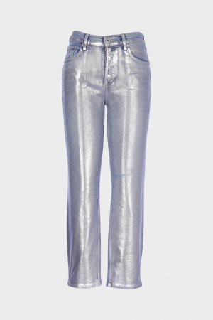 Узкие прямые джинсовые брюки с высокой талией и пуговицами Sydney Silver Complete фольгированным принтом C 4529-071 CROSS JEANS