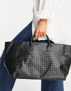 Большая черная плетеная сумка-тоут -Черный цвет Glamorous