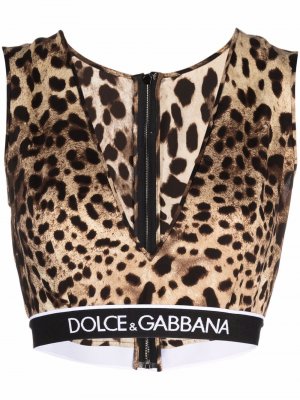 Укороченный топ с леопардовым принтом Dolce & Gabbana. Цвет: коричневый