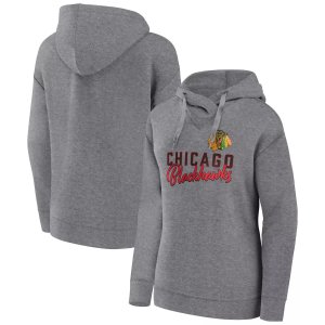 Женский пуловер с капюшоном логотипом цвета Хизер Серый Чикаго Блэкхокс надписью Favorite Fanatics