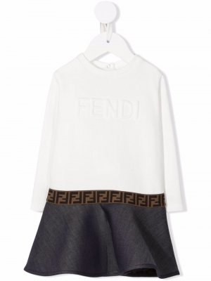 Платье с логотипом Fendi Kids. Цвет: белый
