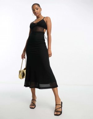 Платье миди с бардо черного цвета Bardot