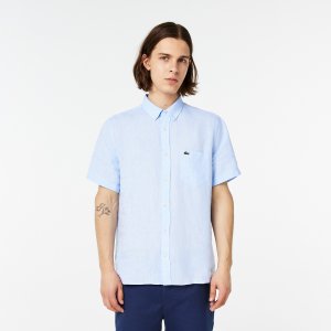 Рубашки Мужская льняная рубашка Lacoste. Цвет: голубой