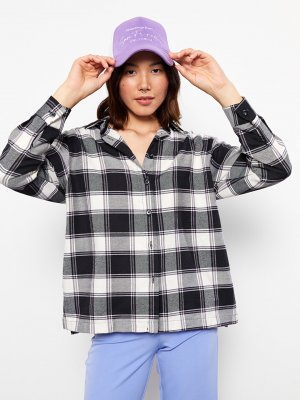 Женская рубашка для лесоруба в клетку с длинными рукавами , черный плед LCW Casual