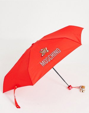 Зонт с медведем в бейсболке и подвеской -Красный Moschino