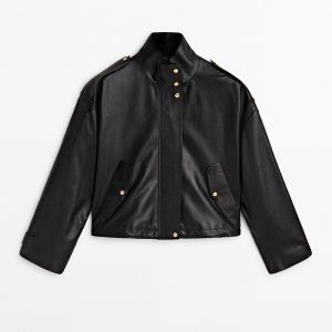 Кожанная куртка Nappa With Gold-toned Snap Buttons, черный Massimo Dutti. Цвет: черный