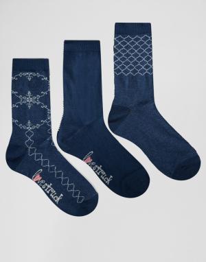 3 пары носков с кружевным узором Lovestruck. Цвет: синий