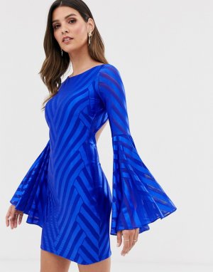 Платье мини с открытой спиной и расклешенными рукавами -Голубой City Goddess