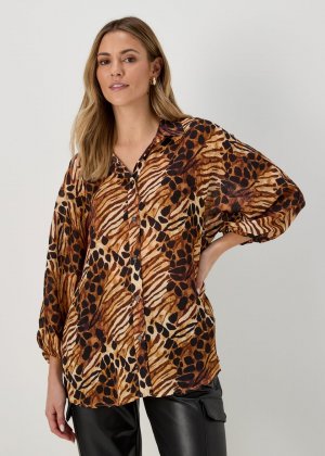 Коричневая рубашка с тигровым принтом Papaya
