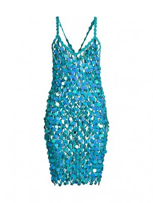 Платье из хлопковой смеси с блестками, связанное крючком , синий Milly