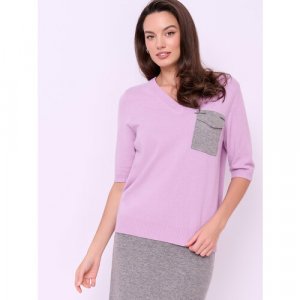 Пуловер, шерсть, укороченный рукав, прямой силуэт, размер 46, фиолетовый Franco Vello. Цвет: фиолетовый/сиреневый