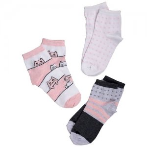 Носки детские Забава (комплект 3 пары) размеры 23-25 Натали. Цвет: серый/белый/розовый