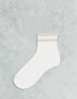 Белые носки из органического хлопка с полосками блестками -Белый Monki
