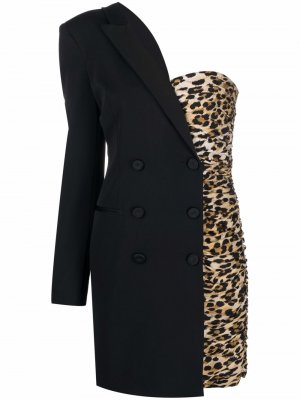 Платье мини асимметричного кроя с леопардовым принтом Moschino. Цвет: черный