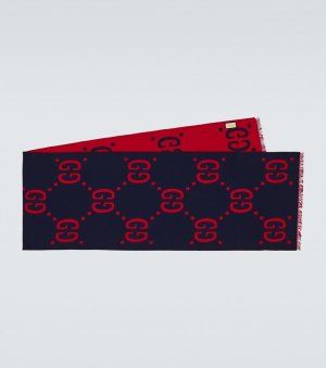 Жаккардовый шарф с узором GG из шерсти и шелка, разноцветный Gucci
