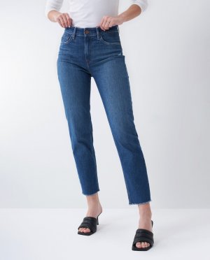 Женские прямые укороченные джинсы высокой посадки с небольшими потертостями , синий Salsa Jeans