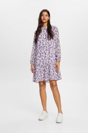 Короткое экологически чистое платье с цветочным принтом , фиолетовый Esprit