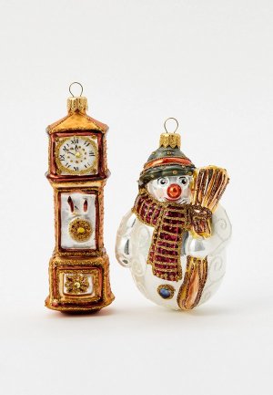 Набор елочных игрушек Грай Снеговик с толстым носом и часы. Цвет: разноцветный
