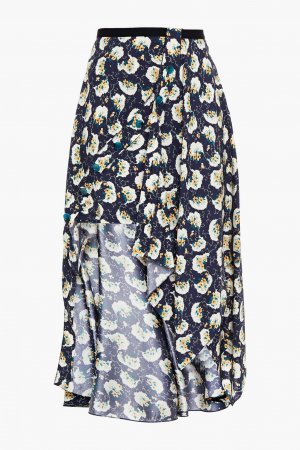 Асимметричная многослойная мини-юбка из шелкового кади с цветочным принтом CHLOÉ, синий Chloé