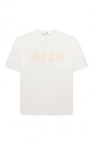 Хлопковая футболка MSGM kids. Цвет: кремовый
