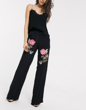 Широкие брюки с вышитыми розами Mille Mackintosh-Черный Millie Mackintosh