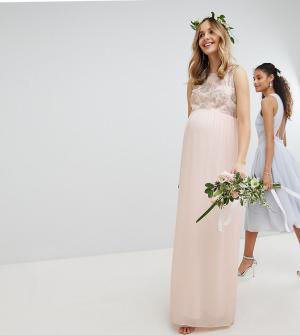 Платье макси с отделкой пайетками на лифе -Розовый TFNC Maternity