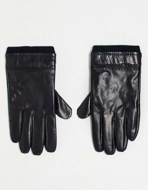 Черные кожаные перчатки с трикотажными манжетами Boardmans
