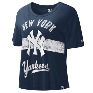 Женский укороченный топ темно-синего цвета New York Yankees Cooperstown Collection Record Setter Starter