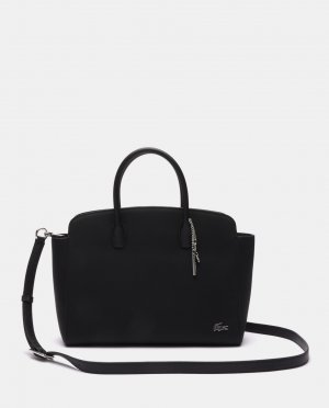 Большая черная сумка-тоут с металлическим логотипом , черный Lacoste